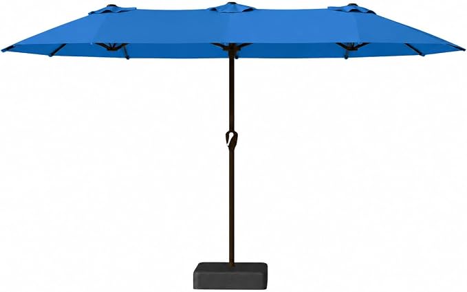 Kingdura 15ft Large Patio Umbrella with Base Included, Double-Sided Rectangle Outdoor Table Umbrella with 12 Reinforced Ribs, Crank Lift for Market Pool Deck Backyard, Royal blue