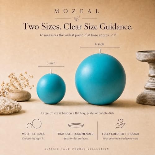 MOZEAL Hand-Poured, 6 Inch Turquoise Large Round Ball Candles - Elegant Turquoise Round Pillar Candles, Dripless, Unscented, Smokeless, Ideal for Summer Parties. - Image 2
