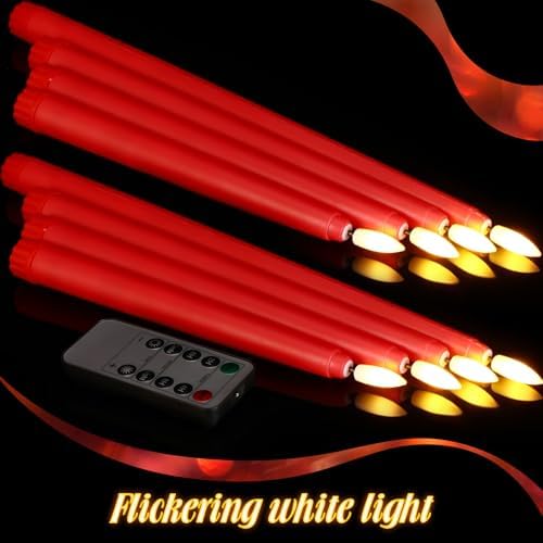 Rossesay 16 Pcs Red Flameless Taper Candle with Remote Timer - Image 6