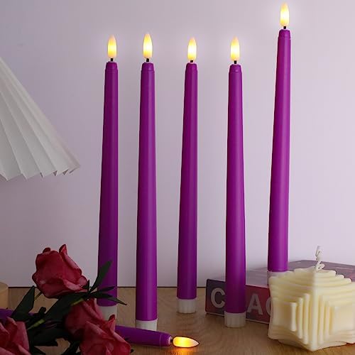 Macarrie 24 Packs Flameless Taper Candles Battery Operated Fake 11 Inch Long Candle Light LED Flameless Candlesticks Flickering Tapered for Wedding, Halloween, Christmas(Purple) - Image 5