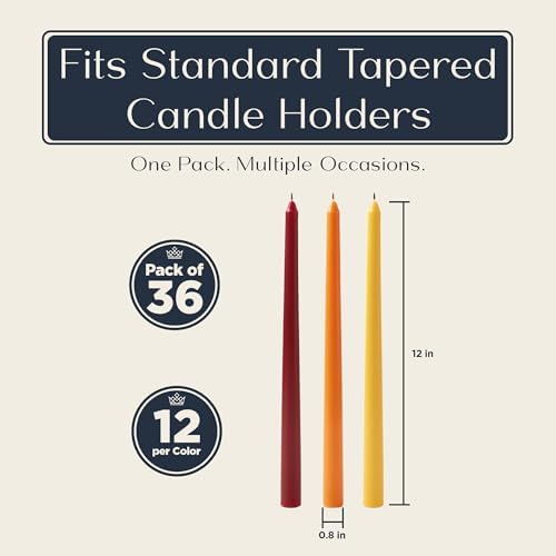 Royal Imports Unscented Taper Candles 12" Red/Orange/Yellow 9-Hr Set of 36 - Image 3