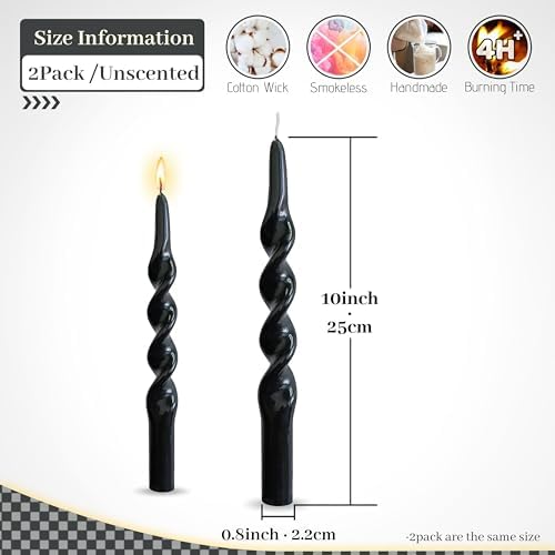 Unscented Spiral Candles Smokeless Long Tapered Candle 10 Inch Black Candlesticks Handmade Twisted Candles for Wedding Home Decor Gift - Image 5