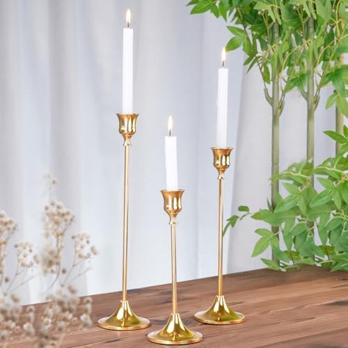 Metal Candle Holders for Candlesticks Taper Candlestick Holders Set Vintage Decorative Centerpiece Candelabra Tall Candle Stands (Gold, 4 Sets (12 pcs)) - Image 5