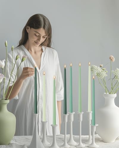 12 inch Green Gradient Taper Candles Unscented Smokeless Long Tall Tapered Candle for Candlesticks Sticks Wedding Advent Home Decor Dinner Christmas，Set of 12 - Image 2