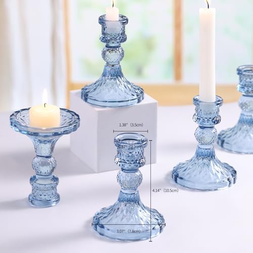 Glass Candle Holder Set of 12, Blue Taper Candle Holders Bulk - Image 5