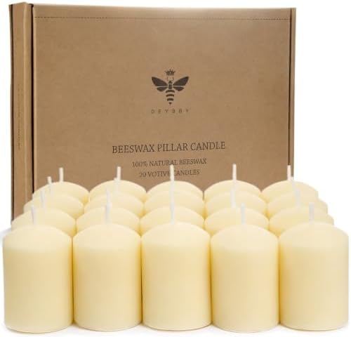 DEYBBY White Beeswax Votive Candles 8 Hours Burn Unscented Candles 20 Pcs by DEYBBY