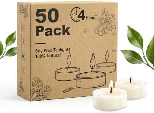 Unscented Soy Tea Lights Candles 50 Pack Bulk,4 Hour Clean Burn Tea Candles by Hypmis