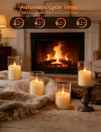 Rechargeable Acrylic Flameless LED Tea Lights with Timer, Flickering Warm Glow Votive Candles, Remote Battery Operated Set for Game Day Decorations, Holiday & Daily Table Decor (Set of 6, White) - Image 3