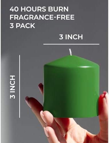Candwax Green Pillar Candles Set of 3 - Perfect as Christmas Centerpiece Table Decorations - 40-Hour Burn Time Self-Extinguishing Candles for Home Decor - Cone-Top Grass Green Pillar Candles 3x3 - Image 2