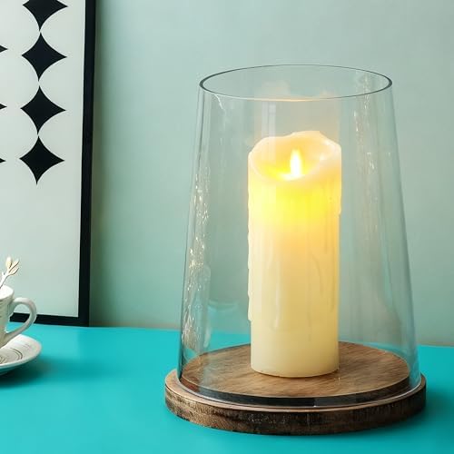 8" Wide Glass Hurricane Candle Holders with Handmade Sturdy Glass Sleeves and Vintage Natural Wood Base for Pillar Candle & Plants, Industrial, Farmhouse, Display Cloche Bell Jars, Table Centerpiece - Image 4