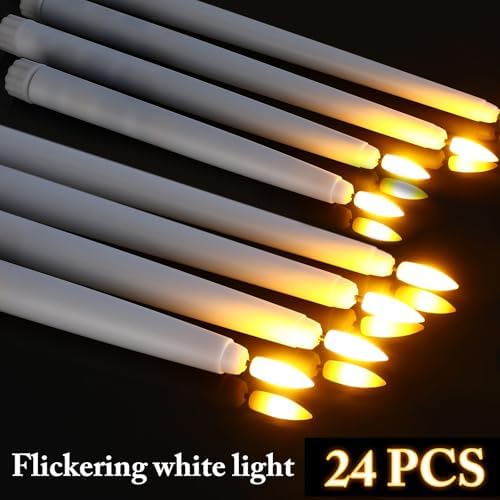 Rossesay 24 Pcs Flameless LED Taper Candles Battery Operated Candle 8.5", 9.65", 10.8", 12.8" Flameless Candlesticks Flickering for Christmas Church Wedding Indoor Decoration(Classic, White) - Image 6