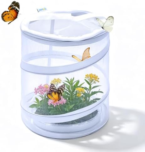 Pop Up Butterfly Habitat Cage, Collapsible Clear Mesh Insect Terrarium by GDanes