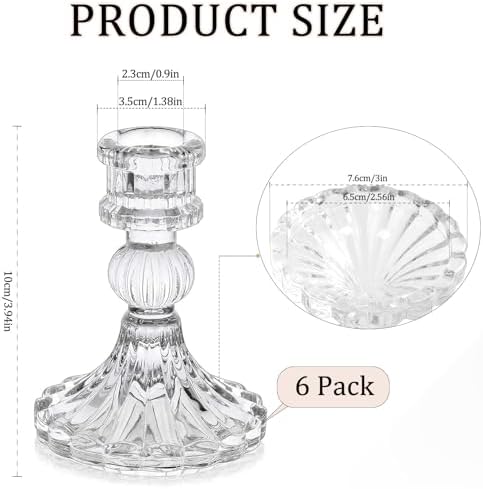 6 Pack Glass Taper Candlestick Holders, Clear Candlestick Holders, 4" H Stripe Crystal Candle Holders Decorative Candle Stand Centerpiece for Wedding, Festival, Dinning Party Table Decor - Image 2