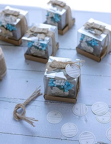 Ju's Favors Wooden Candle Holders (Set of 10), Baby Shower Favors, Boy Christening Favors, Baby Christening Party Favors for Guests.(Light brown-blue) - Image 3