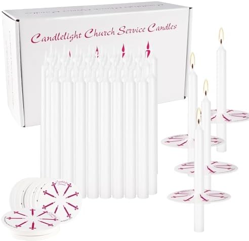 300 Pieces 5-Inch White Unscented Taper Candles with Drip Protectors for Church, Prayer, Shabbat, and Vigil Use - Image 4