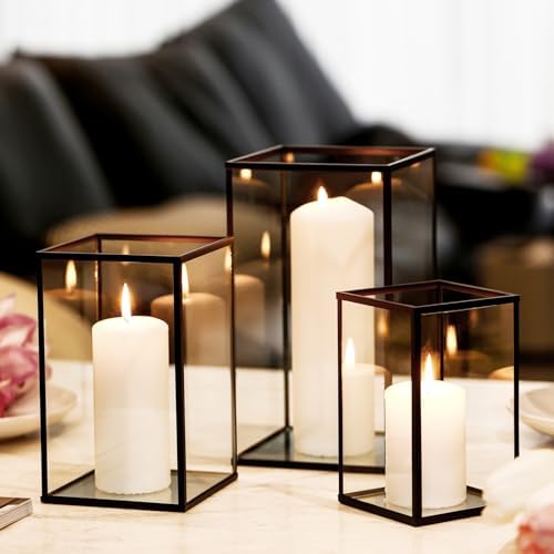 Hurricane Candle Holder 3 PCS, Black Glass Candle Holder Square Hurricane Candle Centerpieces for Tables Decorative, Wedding, Party - Image 4