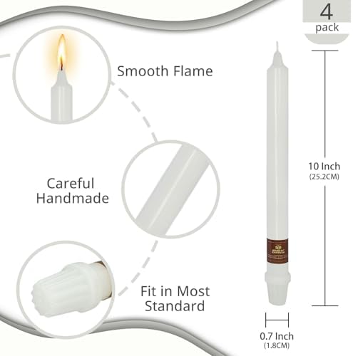 NJAO HOO White Candlesticks 10 Inch Handmade Dripless Taper Candles Unscented Colored Candle Set - Up to 9-11 Hours Burn, Pack of 4 - Image 2