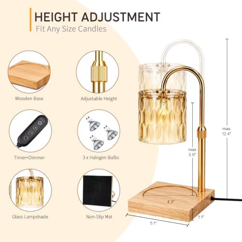 TOACSUCP Candle Warmer Lamp with 3 Bulbs, Adjustable Height Dimmable Candle Warmer with Timer, Compatible with Large Jar Candles, Candle Lamp with Charming Gift Box Ribbon for Her/Him(2 Pack) - Image 3