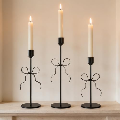 Bow Candle Holder - Bow Candlestick Holder Set of 3 Metal Gold, Modern Decorative Taper Candle Holder for Centerpiece Wedding Dining Table Holiday Housewarming Gift (Black) - Image 6