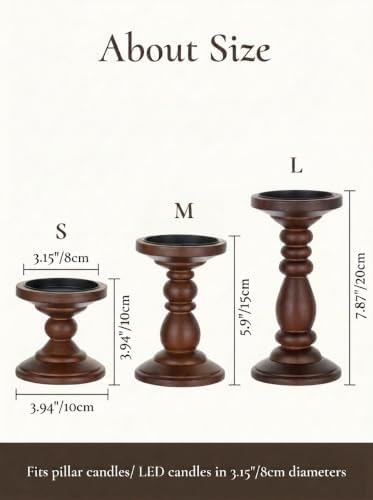 Wood Pillar Candle Holder: Mid Century Dark Brown Candle Stand - Image 6
