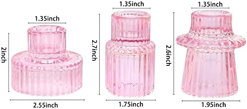 Vixdonos Pink Candlestick Holders Set of 3 Glass Candle Holders for Taper Candles,Pillar Candles and Tealight Candles - Image 2