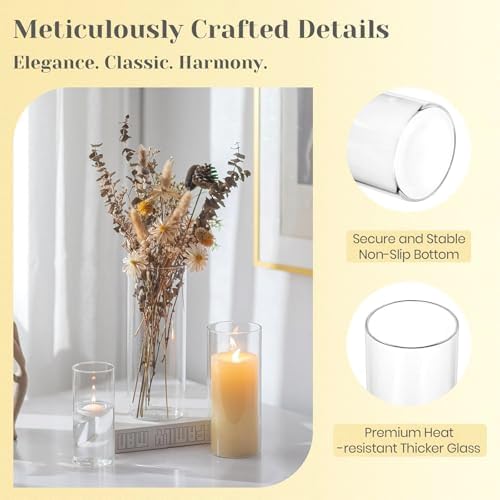 Hewory Hurricane Glass Candle Holders: 6 PCS Clear Hurricane Vase, 3 Sizes - Image 5