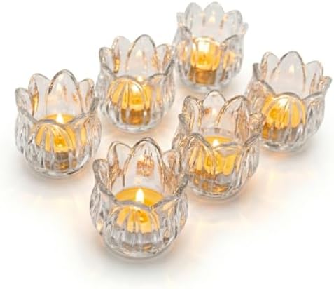 Tulip Votive Candle Holders Set of 6, Tea Light Candle Holder Glass for Table Centerpiece, Tealight Candle Holders for Wedding Déco, Birthday, Anniversary, Parties, and Holiday (Clear) by VIVAHEARTH