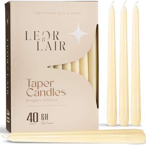 Leor & Lair Ivory Taper Candles 40 Pack, 10 Inch Unscented Candlesticks by LeorLair