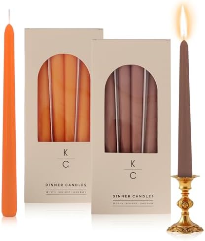Tapered Dinner Candles - Soy & Paraffin Blend, Dinner Candles with Long-Lasting 7-Hour Burn for Stylish Homes - Candle in Curated Colors Ideal Gift for Hosts, Brides & Event Planners-Latte & Orange by K%7CCKandleCo