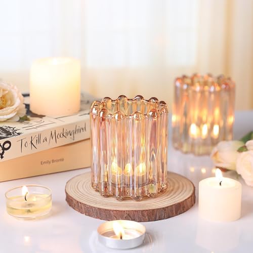 6 Pcs Votive Candle Holder, Gold Glass Large Tea Lights Candle Holders - Image 5