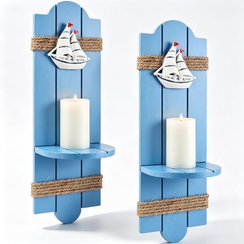 DETENE Wooden Wall Candle Holder 2 Pack, Nautical Beach Wall Sconce Decor by Unknown