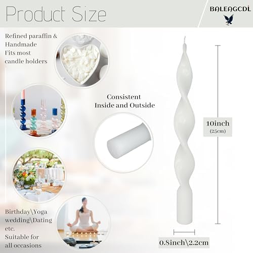 Smokeless White Spiral Taper Candle Unscented Taper Candlesticks Handmade 10 inch Long Twisted Candles for Wedding Home Decor Gift - Image 2