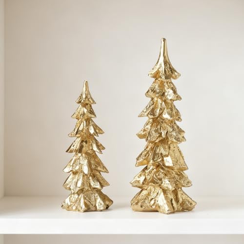 Gold Christmas Tree Figurines, Resin Tabletop Christmas Tree Decor by FESTGLOX