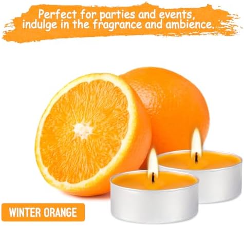 100 Pack Scented Tealight Candles 4 Hours, Winter Orange Aromatherapy Candles for Votive Home, Wedding Holiday and Emergency (Orange) - Image 5