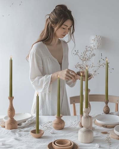 Olive Taper Candles Tall Tapered Candlesticks Set of 12 Unscented Dripless Smokeless Long Wedding Advent Home Decor Dinner Christmas-Natural Color Series-10.6 Inch - Image 2