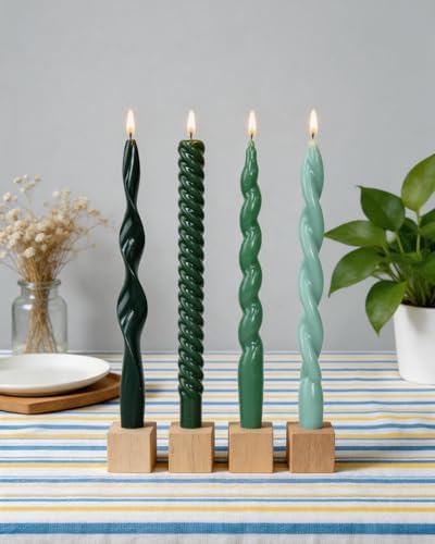 Green Taper Candles Spiral Candlesticks Unscented Smokeless Tall Candles for Wedding Holiday Dinner Party Home Decorative candles-10inch,4pcs by LPUSA
