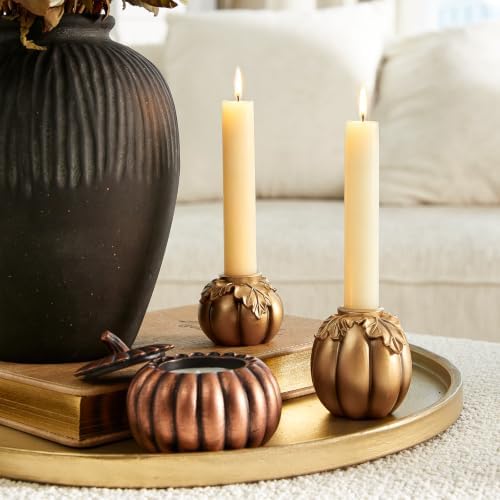 DN DECONATION Fall Pumpkin Candle Holders, Gold Candlestick for Home Decor - Image 6