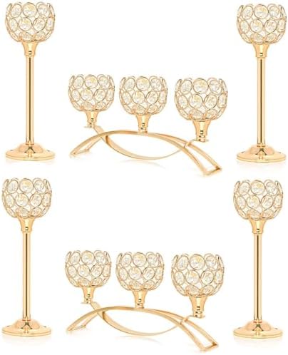 Crystal Tealight Candle Holder Centerpiece Home Decorative Candlestick Holder Elegant Table Centerpiece Home Decor Wedding Party Anniversary (Gold, Set of 6) by KOLNLALA