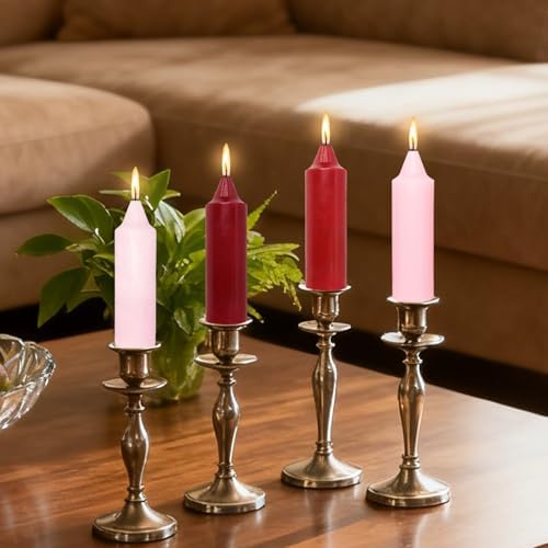NJAO HOO 5 Inch Short Taper Candle Valentine's Day Candlesticks Red Unscented Dripless for Date Home Dinner Decor Party, 4 Pack - Image 3