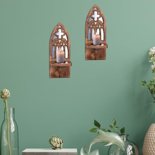 Wall Candle Sconces Set of 2, 16 Inch, Natural Burnt - Image 3