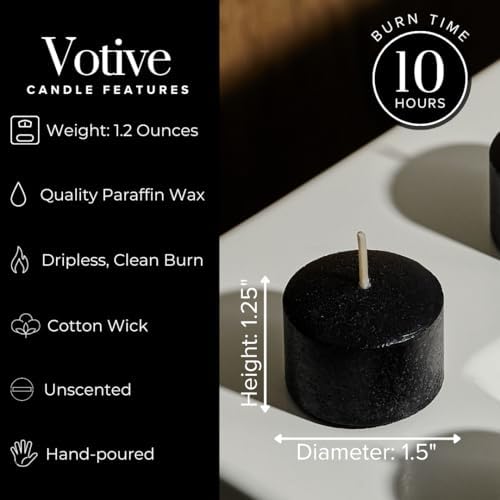 Simply Soson Black Votive Candle Set of 24 Bulk Unscented 10Hr Burn - Image 2