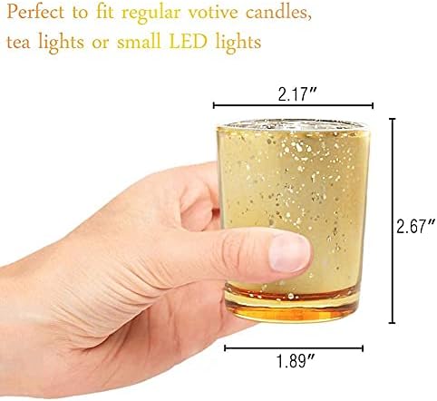 Volens Gold Votive Candle Holders Bulk, Mercury Glass Votives Set of 12 - Image 7