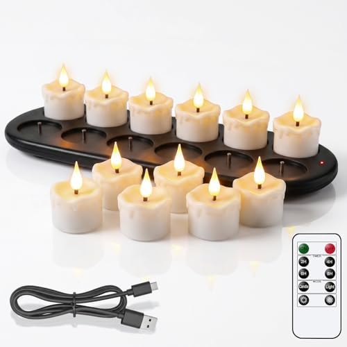 GenSwin Wax Rechargeable Tea Lights Candles Votive Battery Operated Remote by GenSwin