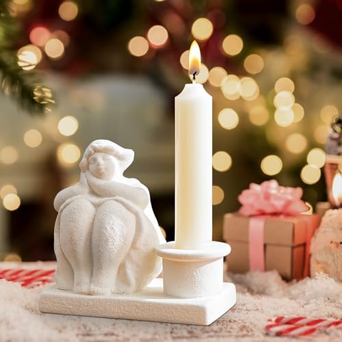 White Candle Holder, Handmade Ceramic Girl Candlestick Holders, Taper Candlelight Stand for Home Decor, Table Centerpiece and Coffee Table Decor - Image 3