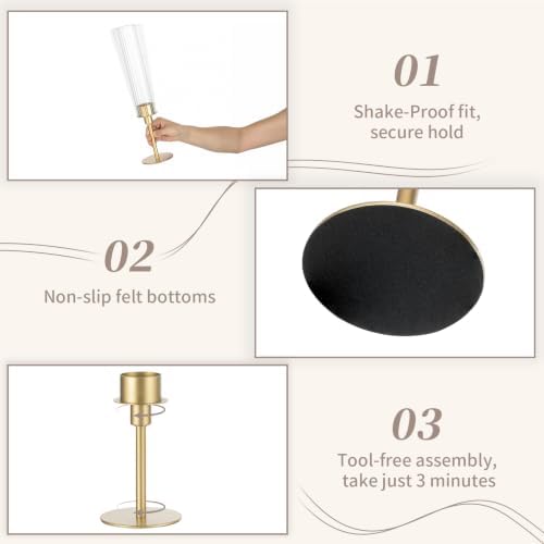 Sziqiqi Gold Hurricane Candle Holders: Gold Candlestick Holders Set of 3 - Image 5