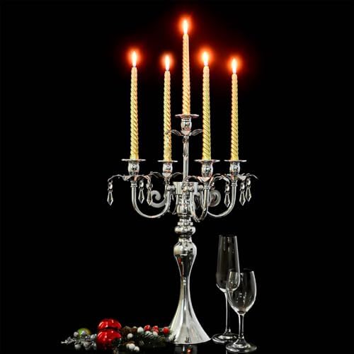 20.3'' Tall 5 Arm Silver Metal Candelabra Centerpiece for Table, Retro Table Centerpieces for Party, Events, Home, Wedding Decor (4) - Image 4