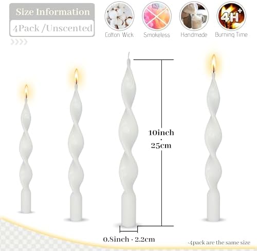 Unscented Spiral Taper Candle Handmade Swirl Candles 10 Inch White Candle Sticks for Home Decor Weddings - Image 5