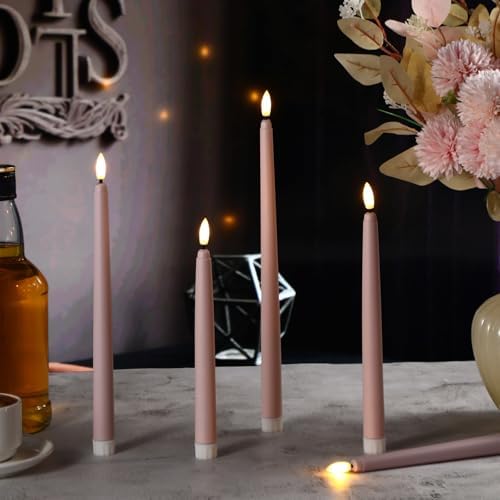 Rossesay 24 Pcs Flameless LED Taper Candles Battery Operated Candle 8.5", 9.65", 10.8", 12.8" Flameless Candlesticks Flickering for Christmas Church Wedding Indoor Decoration(Classic, Dusty Pink) - Image 5