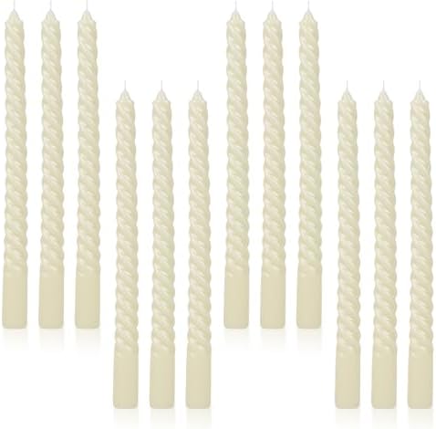 Tobeape 10 Inch Ivory Spiral Taper Candles 12 Pack, Unscented & Dripless by Tobeape