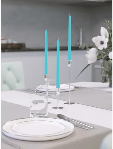 CANDWAX 8 inch Teal Taper Candles Set of 12 - Unscented Smokeless Dripless Tall Candlesticks - Perfect for Holidays, Ordinary Dinners and Special Occasions - Turquoise Taper Candles - Image 5